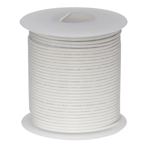 24 AWG Gauge Solid Hook Up Wire, 100 ft Length, White, 0.0201